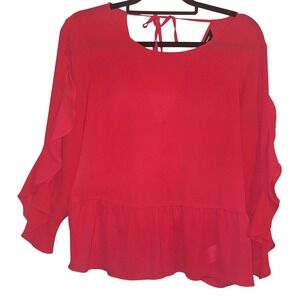 Express Pink Ruffle Sleeve Peplum Wrap Front Top‎ Womens Medium M